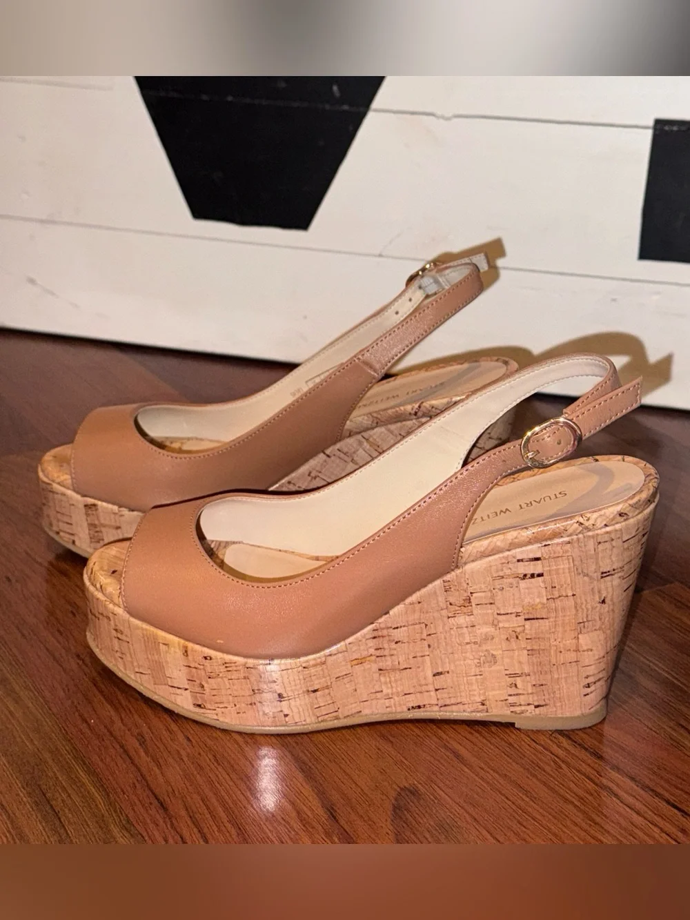 Stuart Weitzman Riviera Platform Sandal Natural Cork Nude Leather Size 5 $395